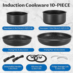 BEZIA Induction Cookware Set 10 Pieces, Nonstick Pots and Pans Set with Removable Handles, for All Hobs, Stackable Design, Dishwasher/Oven Safe, PFAS Free