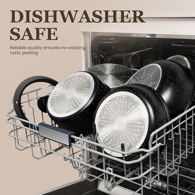 KIKCOIN 22 Pcs Pots and Pans Set Non Stick, Detachable Handle Cookware Sets Nonstick, RV Kitchen Cooking Set with Removable Handles, Frying Pans - Induction/Dishwasher/Oven Safe (Black)