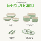 GreenLife 10 Piece Nonstick Pots & Pans Set, Detachable Handle & Stackable Cookware Set, Non Toxic PFAS-Free Skillets, Induction Kitchen Pans, Space Saving, Serving Bowls, Oven Safe, Sage Green