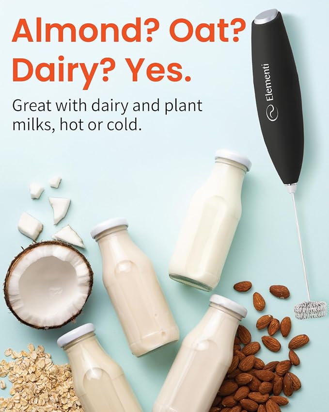 Elementi Pink Milk Frother Handheld - Coffee Frother Electric Stirrer, Matcha Whisk & Drink Mixer Handheld - Frothing Wand - Electric Whisk For Coffee (Hot Pink)