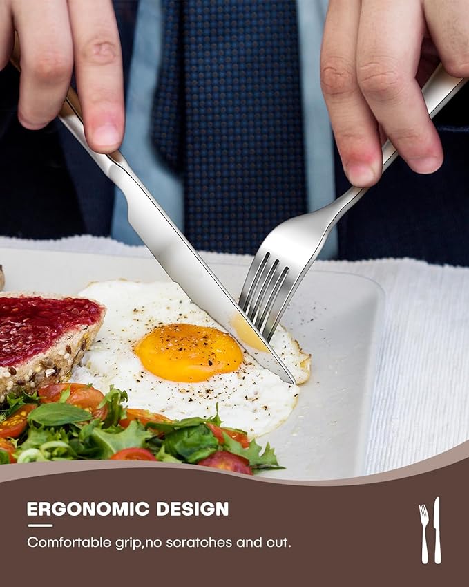 Silverware Set, 40PCS Premium Stainless Steel Flatware Set Service for 8 with Spoon Fork Knife Utensil Set for Dairy Kitchen Use Dinning Cutlery Tableware Set Mirror Polished, Dishwasher Safe