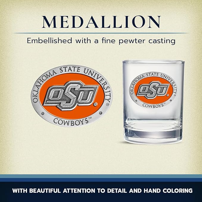 Heritage Pewter Oklahoma State Double Old Fashion | Double Rocks Glass 14 OZ for Liquor | Expertly Crafted Pewter Glass