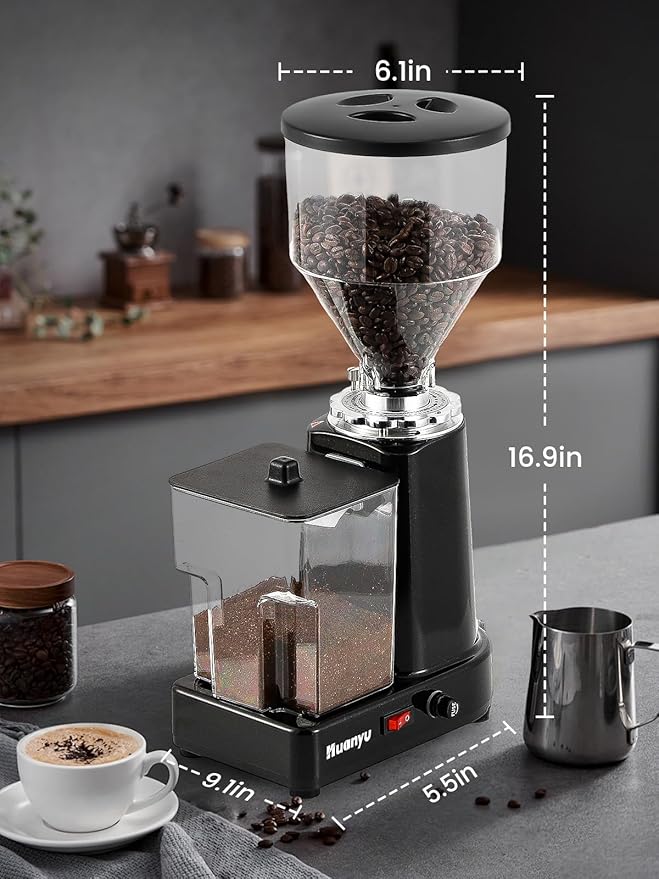 Huanyu Flat Burr Coffee Grinder with 19 Grinding Settings Electric Coffee Bean Grinder Adjustable Bulk Coffee Grinder Large Capacity 35oz Black