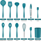 LIANYU 12-Piece Silicone Kitchen Cooking Utensils Set with Holder, Kitchen Tools Include Slotted Spatula Spoon Turner Ladle Tong Whisk, Dishwasher Safe, Dark Blue