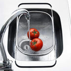 3 PackPremium Quality Over The Sink Stainless Steel Oval Colander with Fine Mesh 6 Quart Strainer Basket & Expandable Rubber Grip Handles - Strain, Drain, Rinse Fruits, Vegetables