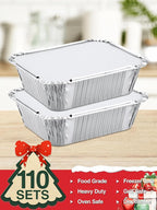 110 Pack 5x4 Disposable Small Aluminum Pans with Cardboard Lids - 1lb-Mini-Aluminum-Foil-Pans-Tin-Foil-Takeout-Trays-Food-To-Go-Containers-for-Meal-Prep-Cooking-Roasting-Heating-Baking