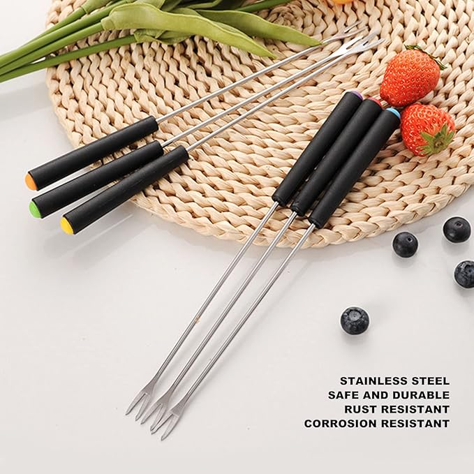 Fdit 6 Pcs Stainless Steel Fondue Forks, Long Forks Cheese Fondue Forks for Chocolate Fountain Cheese Fondue Roast