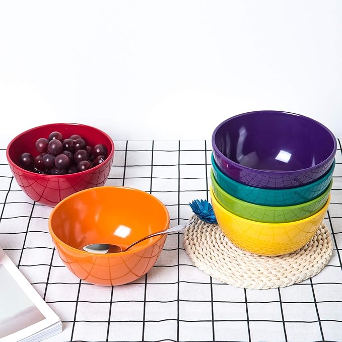KX-WARE Melamine Bowls set - 28oz 6inch 100% Melamine Cereal/Soup/Salad Bowls, Set of 12 in 6 Assorted Colors | Shatter-Proof and Chip-Resistant Dishwasher Safe, BPA Free