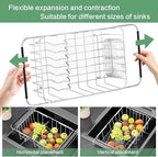 Dish Drainer Rack in Sink Adjustable, Expandable 304 Stainless Steel Metal Dish Drying Rack Organizer with Stainless Steel Utensil Holder Over Inside Sink Counter, Rustproof