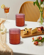 18PCS Plastic Hobnail Drinking Glasses - 14 Oz Burgundy Vintage Glasses Drinkware - Disposable Beaded Cups for Beer, Whiskey, Juice, Cocktail, Wine, Party