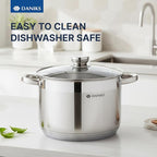 Daniks Standard Stainless Steel Stock Pot with Glass Lid – Induction 10 Quart, Dishwasher Safe, Measuring Scale, For Soup, Pasta, Stew, Silver