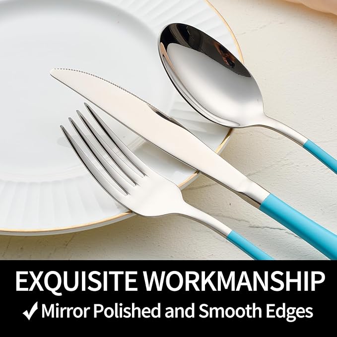20-Pieces Blue Silverware Sets for 4,Blue Handle Stainless Steel Cutlery Set, Include Forks Spoons and Knives Set, Dishwasher Safe Utensil Sets for Home Restaurant