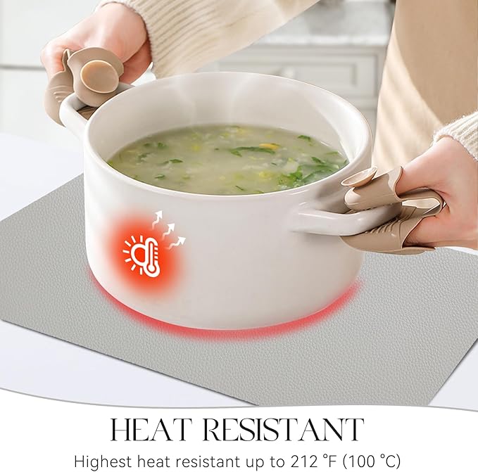 MOSAYT Vinyl Placemats Set of 4, Heat Resistant Place Mats 100% Waterproof Washable & Wipeable Faux Leather Reversible Table Mats for Kitchen Dining Party Indoor Outdoor, 12" x 17", Dark Light/Grey