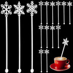 60 Pcs Snowflake Coffee Stirrers Christmas Stir Sticks Winter Stirrer Cocktail Drink Swizzle Sticks SnowflakeTop Swizzle Holiday Coffee Bar Xmas Christmas Party Supplies