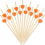 Minisland Orange Love Heart Cocktail Picks, 4.7 Inch Long Bamboo Fancy Toothpicks for Appetizers, Fall Thanksgiving Valentines Wedding Party Food Drinks Garnish Fruit Skewer Sticks 100 Counts -MSL440