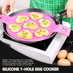 Pancake and Egg Mold 7 Cavity,Reusable Non-Stick Silicone Heart Star Shape Mold with Handle for Making Mini Pancakes, Fried Eggs, Muffins, Burgers