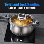 WELLOXY 7.5Qt Tri-Ply Stainless Steel Stock Pot with Tight-Fittng Lid & Twist and Lock Handles for Energy-Saving Cooking, Large Stew Pots for Soup, Gumbo, Pasta, Dutch Oven Style Cookware on Induction