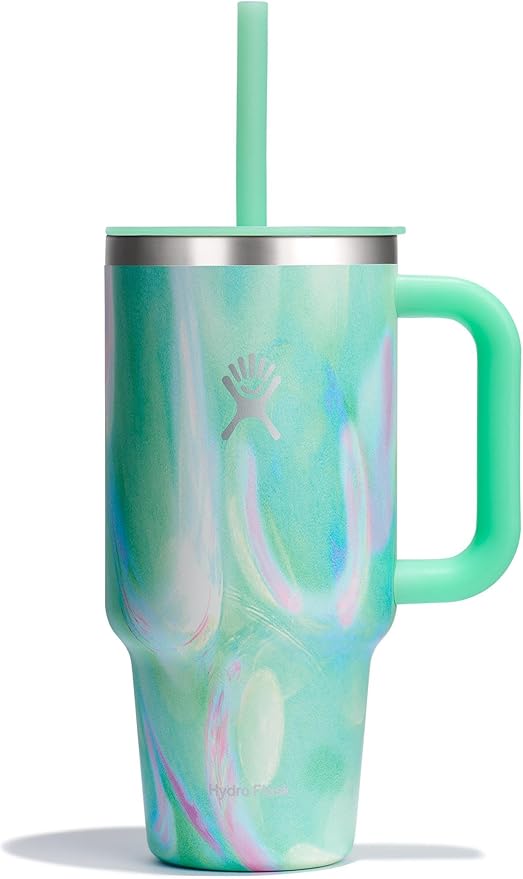 Hydro Flask 32 Oz Travel Tumbler with Handle, Lid and Straw - Insulated Stainless Steel in Jelly Green