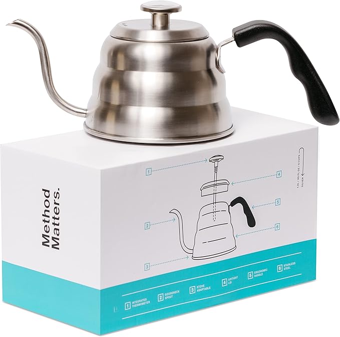 Barista Warrior Pour Over Coffee Kettle with Thermometer for Exact Temperature – Gooseneck Kettle for Pour Over Coffee and Tea, Stainless Steel for All Stovetops (1.0 Liter, 34 fl oz)