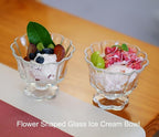 Ice Cream Bowls Drinking Glass Cups Set of 2 (Transparent), Flower Petal Style Glasses, 8.5oz, Suitable for Ice cream, Cocktails, Dessert & More.