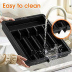 Silverware Organizer，Adjustable & Expandable Utensil Drawer Organizer, BPA Free Utensil Holder, Cutlery Tray for Forks, Spoons, Knives in Kitchen, Large, Black