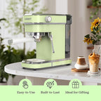 Laekerrt Espresso Machine 20 Bar Espresso Maker CMEP01 with Milk Frother Steam Wand, Professional Expresso Machine for Cappuccino and Latte (Stainless Steel, Green) Gift for Dad, Father, Coffee Lovers