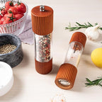 Wooden Salt and Pepper Grinder Set, 8 Inch Manual Salt and Pepper Mills, Premium Acrylic Salt and Pepper Shakers with Adjustable Ceramic Core, Refillable Shakers for Kitchen(2 Pack)