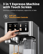 AIRMSEN 20 Bar Espresso Machine with Automatic Milk Frother for Home, Cappuccino & Latte Coffee Maker with Quick Brew Dual Boiler (1350W + 1000W), Stainless Steel, 60oz Water Tank, Touchscreen