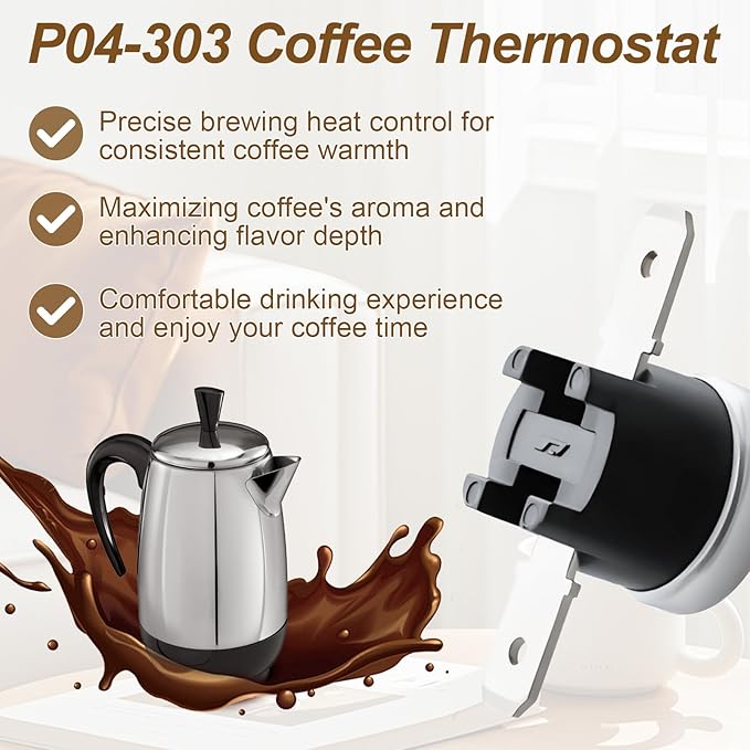 P04-303 Coffee Percolator Thermostat for Farberware FCP Series Coffee Maker Percolators FCP412,FCP240, FCP280,Temperature Control Coffee Pot Switch Replacement Part