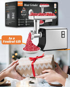 Meat Grinder: [3500W Advanced Motor] [Ultra-Intelligent Thermal Protection] Upgraded Electric Meat Grinder with 6 PCS Stainless Steel Blades&Grinding Plates, Sausage Stuffer Tubes&Kubbe (Black N8)