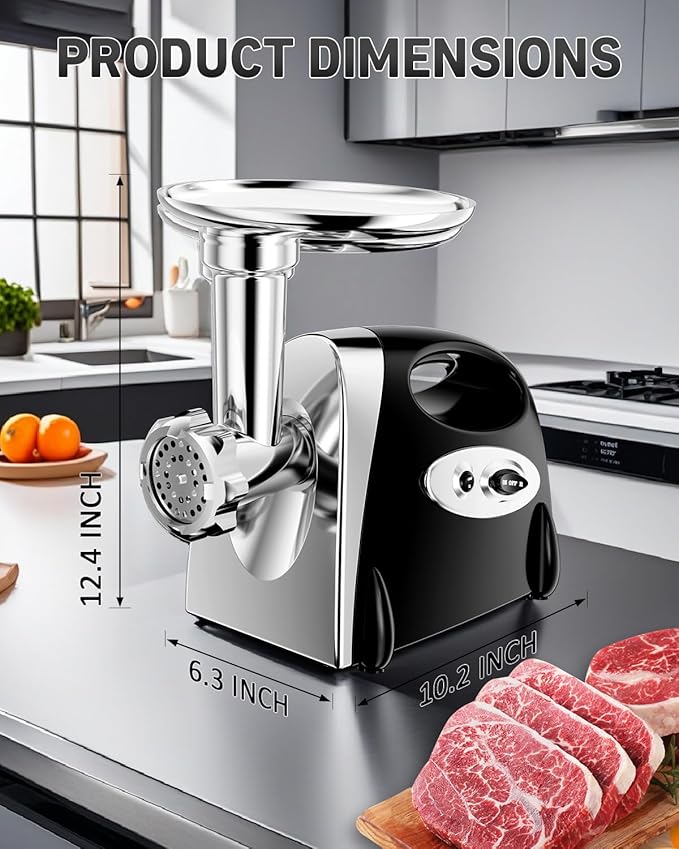 Electric Meat Grinder: [3000W Superior Motor] [Exquisite Box] Meat Grinder with 6 PCS Stainless Steel Blades & Grinding Plates, Sausage Stuffer Tubes & Kubbe Kit Portable Handle for Gift (Black)