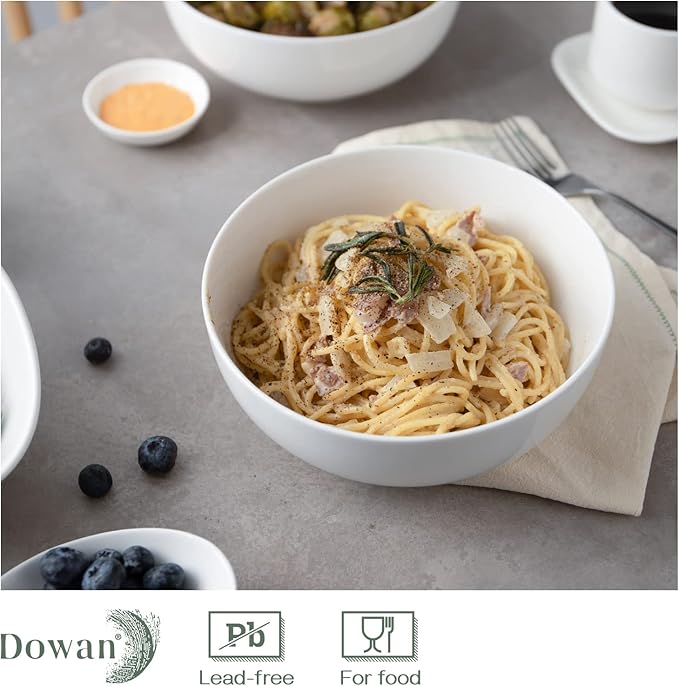 DOWAN Salad Bowls, Large Pho Bowls, 8" White Centerpiece Bowls for Nut, Pasta, Soup, Side Dishes, Ramen, Fruit, Kitchen Decor, Microwave & Dishwasher Safe, 56 Ounce