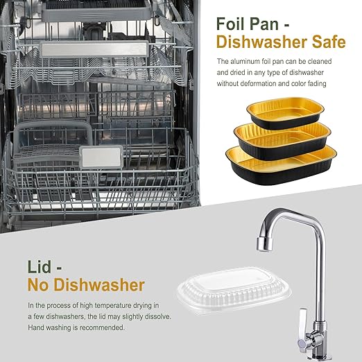 Oval Aluminum Foil Pans with Snap-On Lids (5 Pack) | 2X Thicker Heavy Duty Reusable Container 50oz for Take-Out (Black)