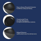 Oster Platinum Abbottsford 11-Inch Matte Black Ceramic Nonstick Wok with Gold Stainless Steel Handle — Flat Bottom, Oven & Induction Safe