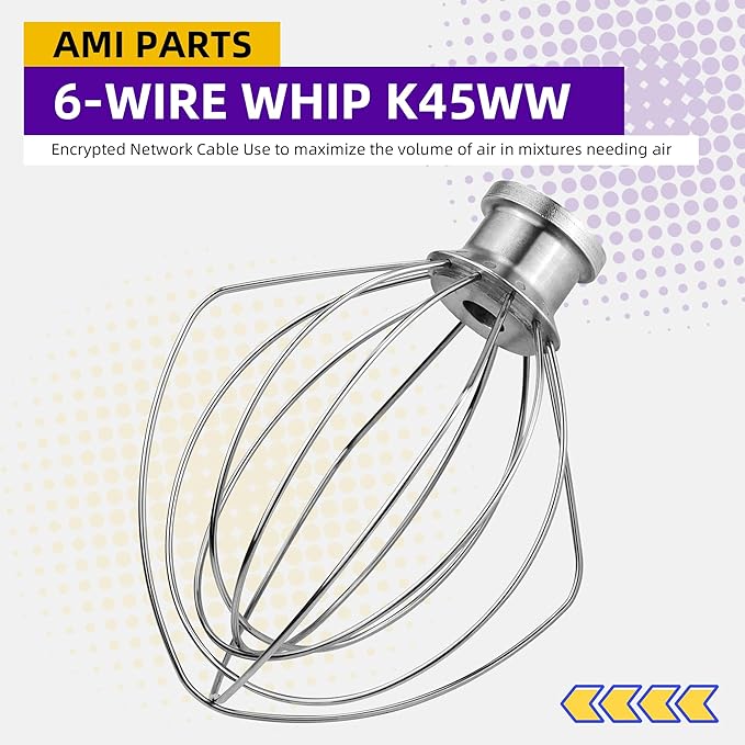 3 Pieces Stand Mixers Repair Set Stainless Steel for Kitchen Tilt-Head Stand Mixers K45DH Dough Hook K45B Coated Flat Blade Paddle K45WW Wire Whip Compatible with Kitchen-aid Accessories by AMI PARTS