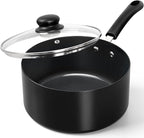 MICHELANGELO Nonstick 3 Quart Saucepan with Lid, Ceramic Small Sacuce pan, Easy to Clean, Non-Toxic Saucepan, 3QT, Black