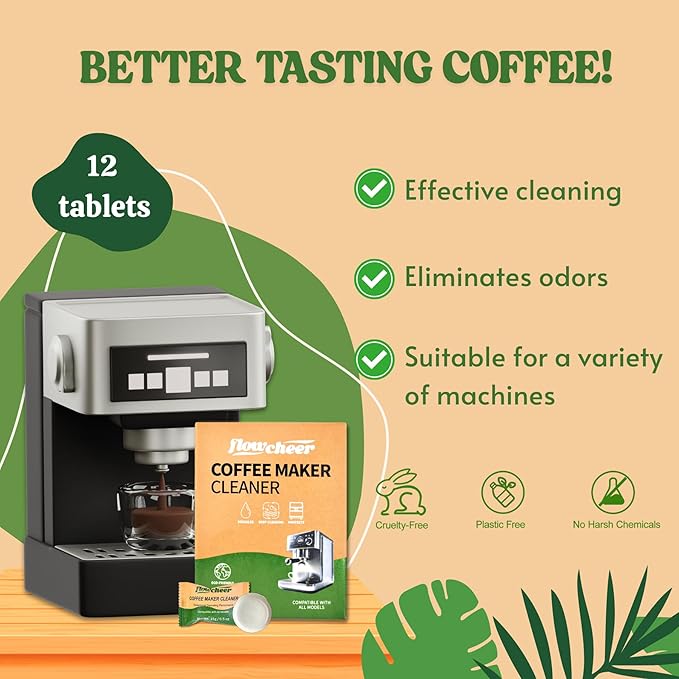 Coffee Maker Cleaner & Descaler Tablets 12-Pack - Coffee Machine Tablets for Keurig,Nespresso,Jura, Breville, Ninja, Deep Cleaning Coffee Pot Cleaner and Descaler for All Espresso Machines