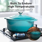 Zulay Kitchen 6 Quart Enameled Cast Iron Dutch Oven with Lid – Premium Durability & Oven Safe up to 500°F – Heavy Duty Cookware Perfect for Bread Baking, Stews, Braising & Roasting – Light Blue
