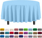 Party Solids 12-Pack Premium Plastic Tablecloth 84in. Round Table Cover - Light Blue
