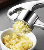 Stainless Steel Garlic Press Set w/Silicone Peeler & Brush, Heavy Duty Metal Garlic Mincer, Dishwasher Safe, Easy Clean (Regular Handle)