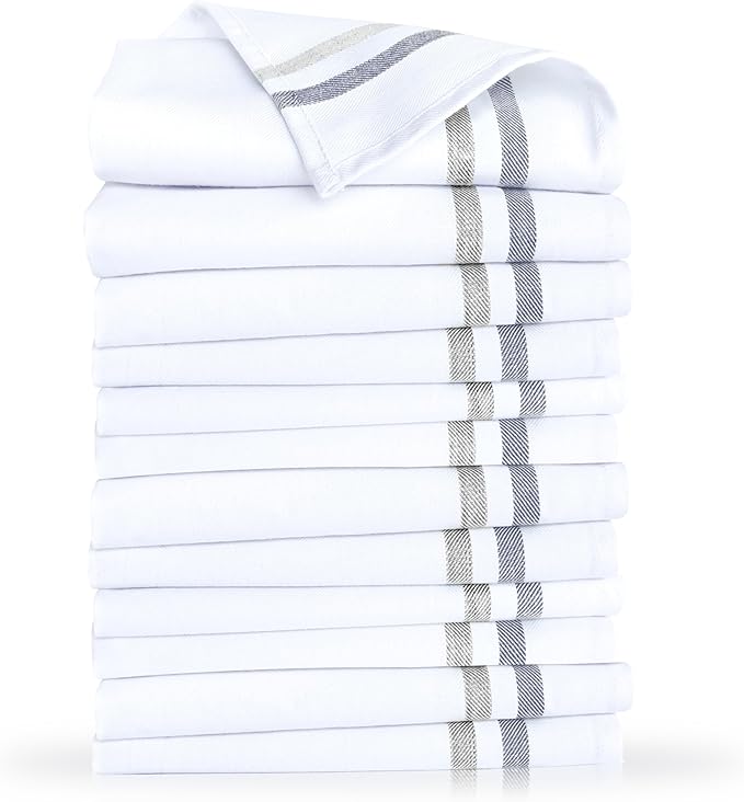 Premium Kitchen Towel (28”x20”, 12 Pack) 100% Cotton Dish Towels Cloths Large Hand Towels Tea Towels for Kitchen with Hanging Loop, Reusable Cleaning Cloths, Fast Dry Lint Free Linen | Gray Shades