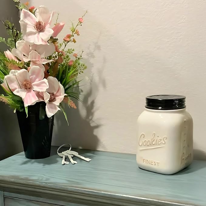 Young's Inc Ceramic Treat Jar with Lid, Joy Airtight, Cat Dog Treats, Rustic Kitchen Décor, Treats for Pets, Cookies, Candies, Decorative with Lids