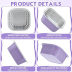 Aoriher 150 Pieces 10 oz Mini Cake Pans with Lids Aluminum Foil Baking Cups Square Disposable 4" x 4" Large Cupcake Cups Baking Tins for Kitchen Brownie Pudding Desserts Holders(Taro Purple)
