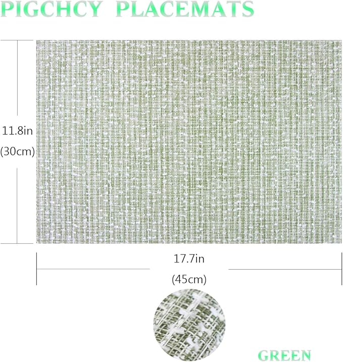 PIGCHCY Elegant Placemats Set of 4 Blended Woven Heat Resistant Durable Placemats Washable Easy to Clean Table Mats for Dining Room and Decorate (Colorful Green)