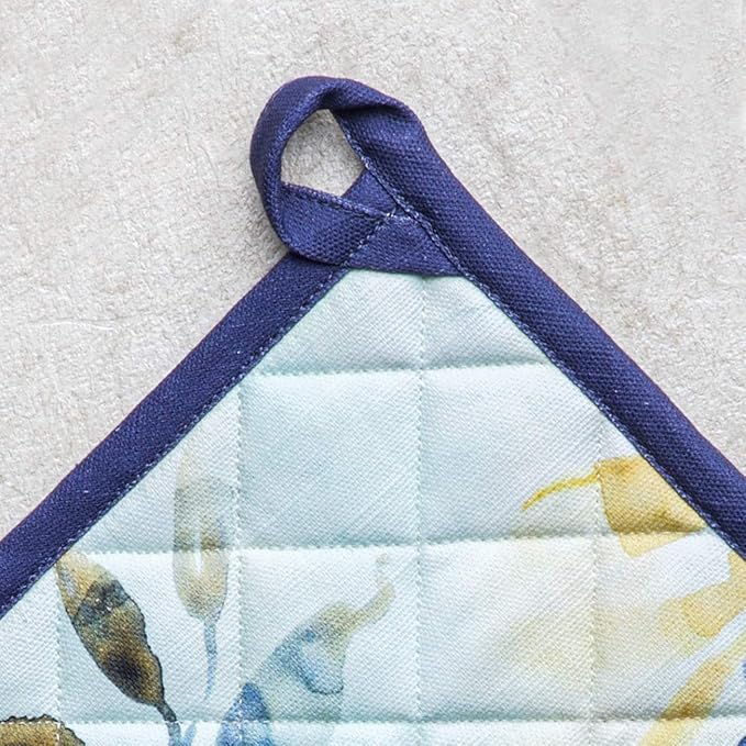 Maison d' Hermine Pot Holders set 100% Cotton Heat Resistant Potholders 8" x 8" Hot Pads with Loop BBQ, Cooking, Baking, Grilling, Kitchen, Handling Hot Pan Spring/Summer (Pack of 2, Lazy Summer Days)