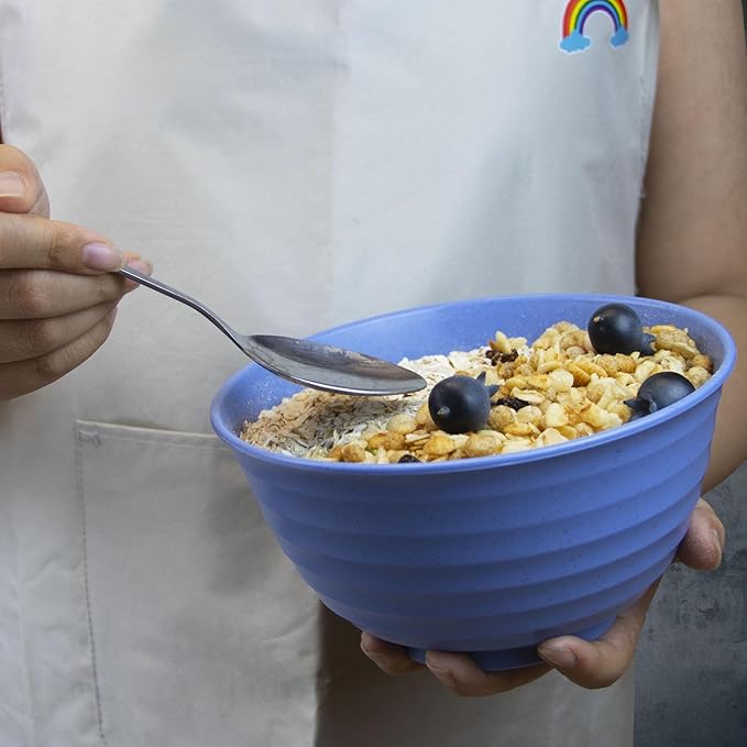 Cereal Bowls Set, 37oz Unbreakable Wheat Straw Bowls Set, 6 Pcs Reusable Plastic Soup Bowls, Deep Lightweight Bowl Sets