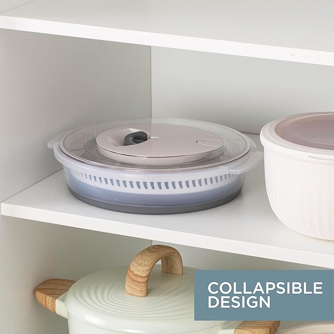 COOK WITH COLOR Collapsible Salad Spinner - 4 QT Space Saving Lettuce Dryer with Folding Collapsible Colander Great for Washing and Drying Fruit and Vegetables (Grey)