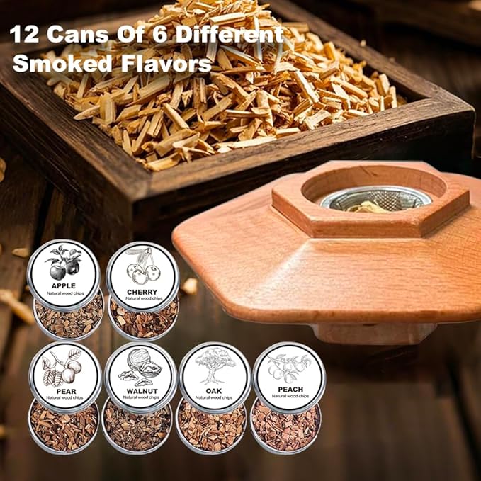 Whiskey Smoker Kit with Torch – 12 Natural Wood Chips, Ice Ball Molds, Cocktail Drink Smoker Infuser Set, Old Fashioned Smoker for Whiskey, Bourbon Gift for Men, Husband, Dad, Him