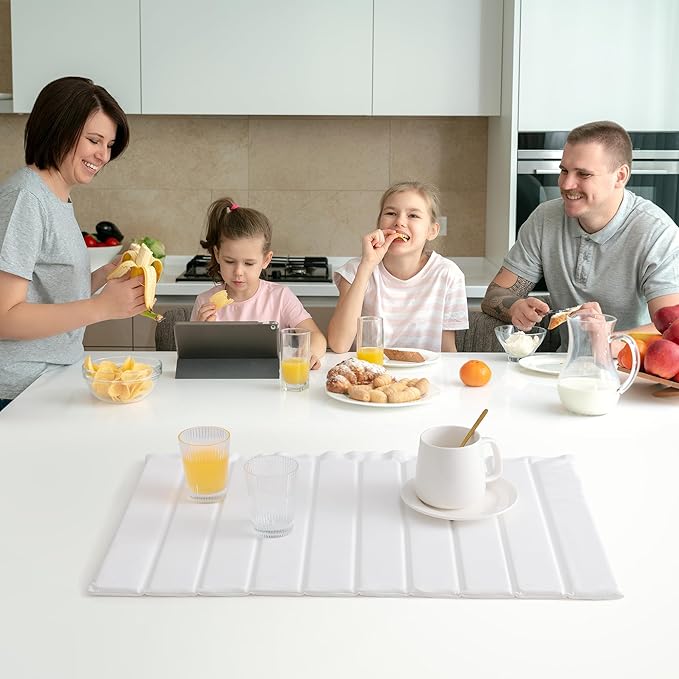 Stone Drying Mat for Kitchen Counter, Collapsible Diatomaceous Earth Dish Drying Mats, Supe Absorbent Quick Dry Stone Mat Kitchen，PU Leather Surface Removable and washable (White, 23.6”x15.4”)