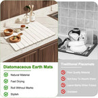 Foldable Stone Dish Drying Mat for Kitchen Counter,24"×16"Fast Dry Pad Absorbent Countertop Mat, Heat-resistant Mat,Diatomaceous Earth Mats,White